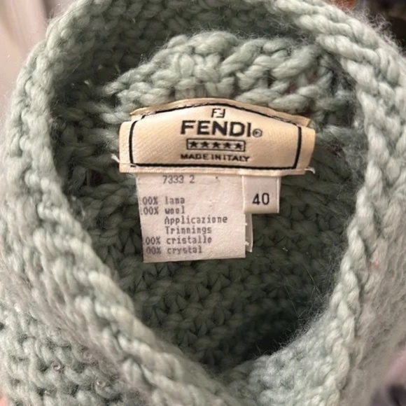 Fendi wool sweater crystal detailing on front solid green back, IT 40 Canada 6 - Picture 4 of 5